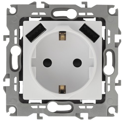 Розетка с заземлением +2xUSB без рамки Эра Elegance 1-м. шторки белый фото Розетка с заземлением +2xUSB без рамки Эра Elegance 1-м. шторки белый картинка